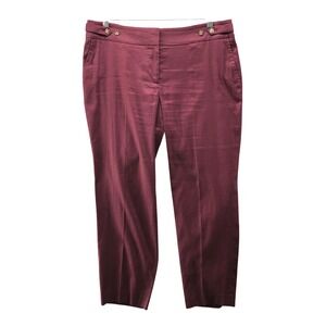 Loft Marisa Tapered Ankle Pants Womens 12 Cotton Linen Burgundy Mid Rise
